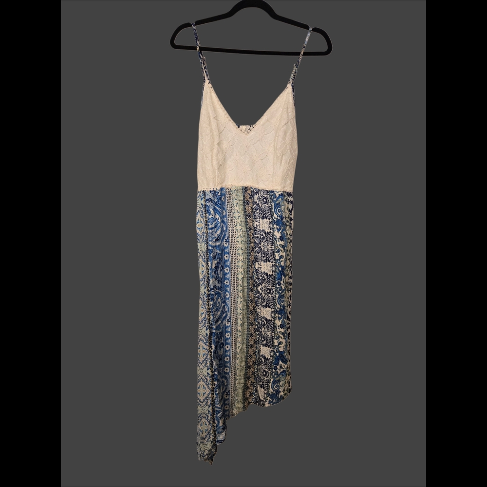 VENUS Asymmetrical Blue and Cream Dress